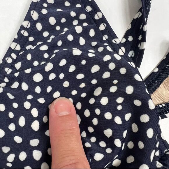 Speedo Navy White Polka Dot Halter V-Neck One Piece Swimsuit Women’s 10 - Picture 12 of 16